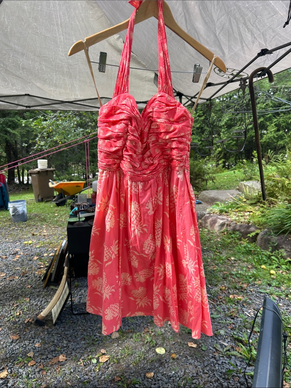 Tommy Bahama Coral Pink Strapless Tropical Ruched Sundress